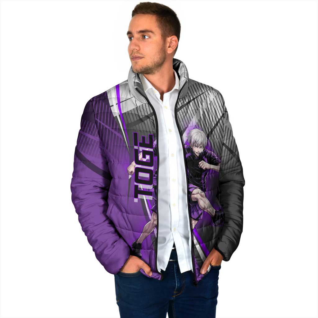 Personalized Toge Inumaki Jujutsu Kaisen Padded Jacket with Purple Gradient and Action Kick Design