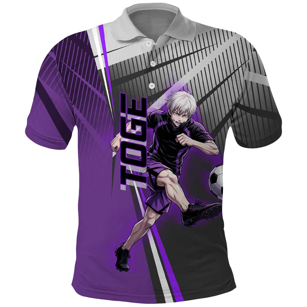 Personalized Toge Inumaki Jujutsu Kaisen Polo Shirt with Purple Gradient and Action Kick Design