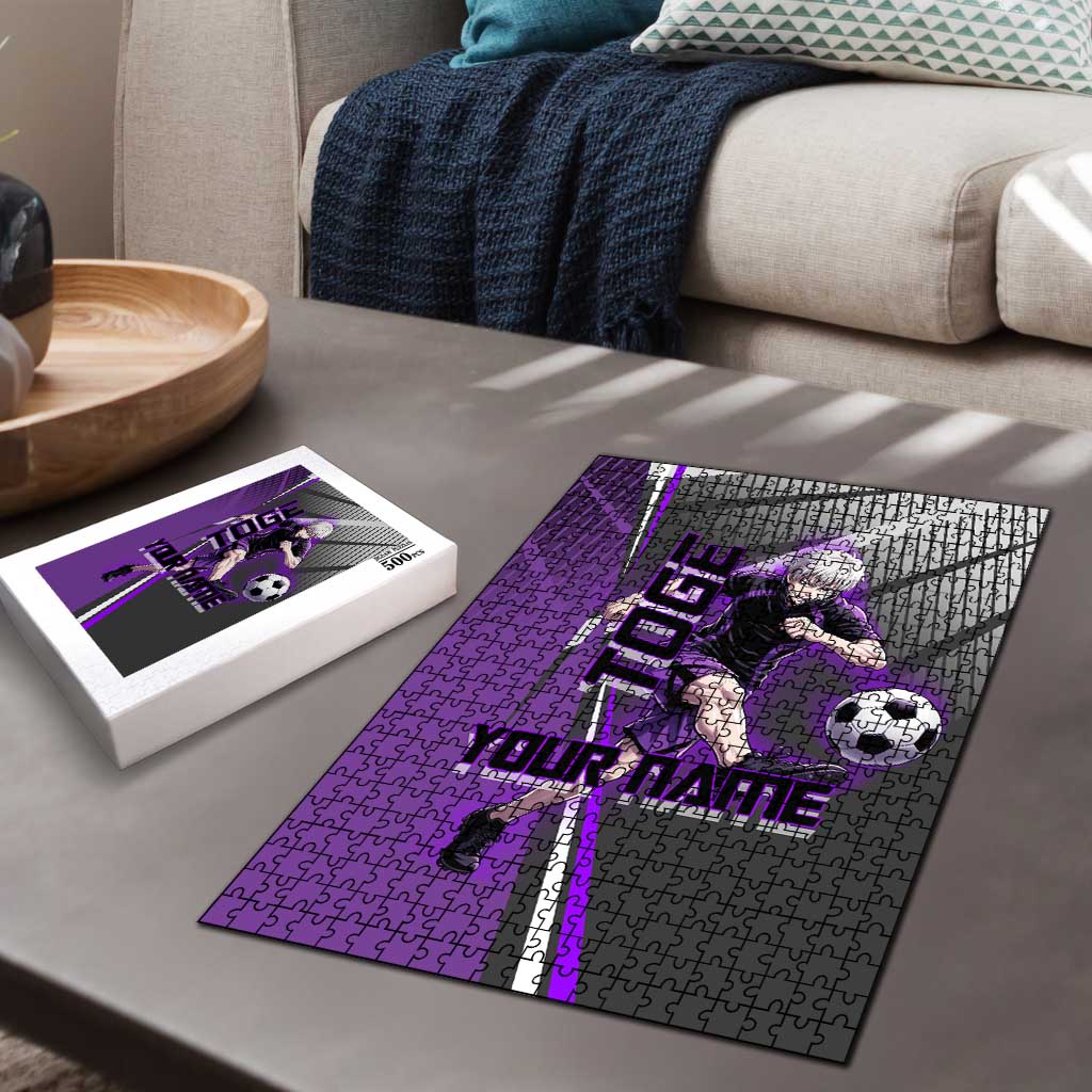 Personalized Toge Inumaki Jujutsu Kaisen Puzzle with Purple Gradient and Action Kick Design