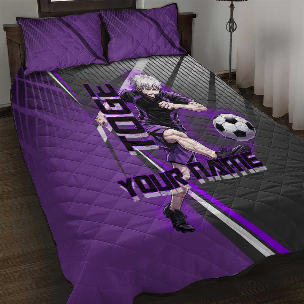 Personalized Toge Inumaki Jujutsu Kaisen Quilt Bed Set with Purple Gradient and Action Kick Design
