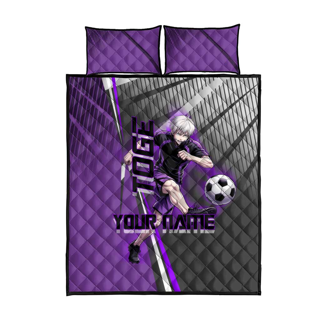 Personalized Toge Inumaki Jujutsu Kaisen Quilt Bed Set with Purple Gradient and Action Kick Design