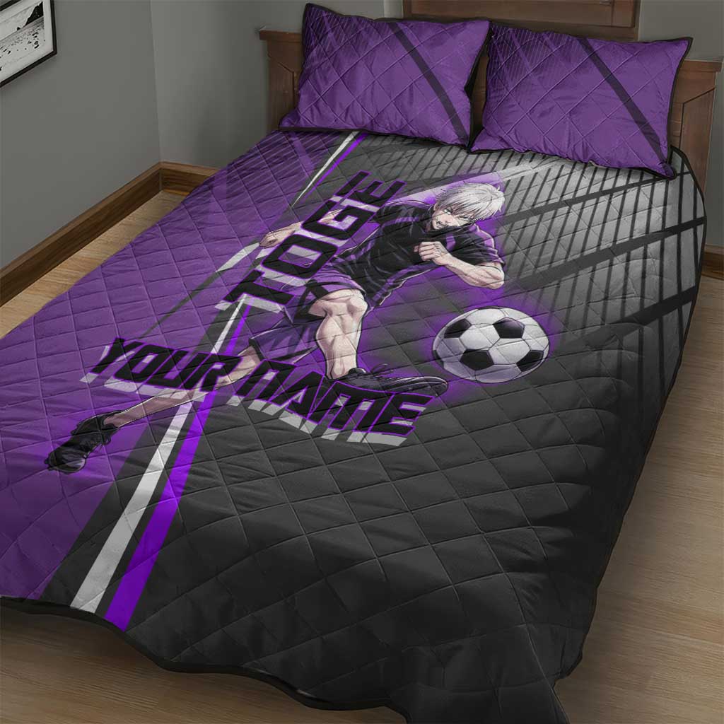 Personalized Toge Inumaki Jujutsu Kaisen Quilt Bed Set with Purple Gradient and Action Kick Design