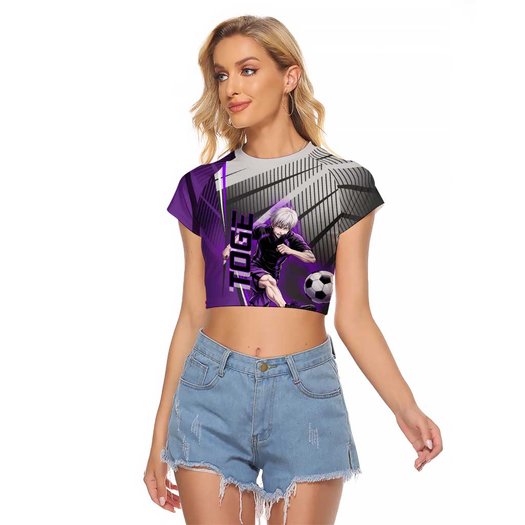 Personalized Toge Inumaki Jujutsu Kaisen Raglan Cropped T Shirt with Purple Gradient and Action Kick Design