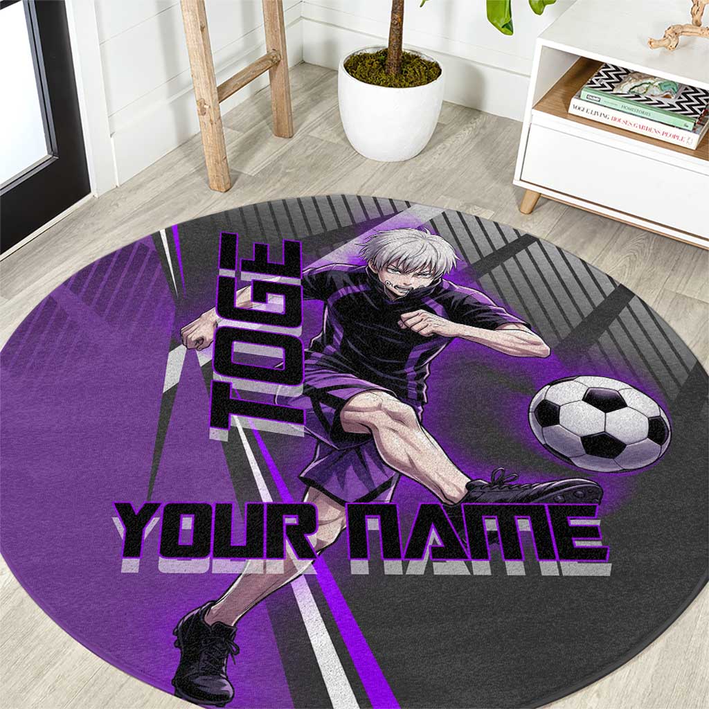 Personalized Toge Inumaki Jujutsu Kaisen Round Carpet with Purple Gradient and Action Kick Design