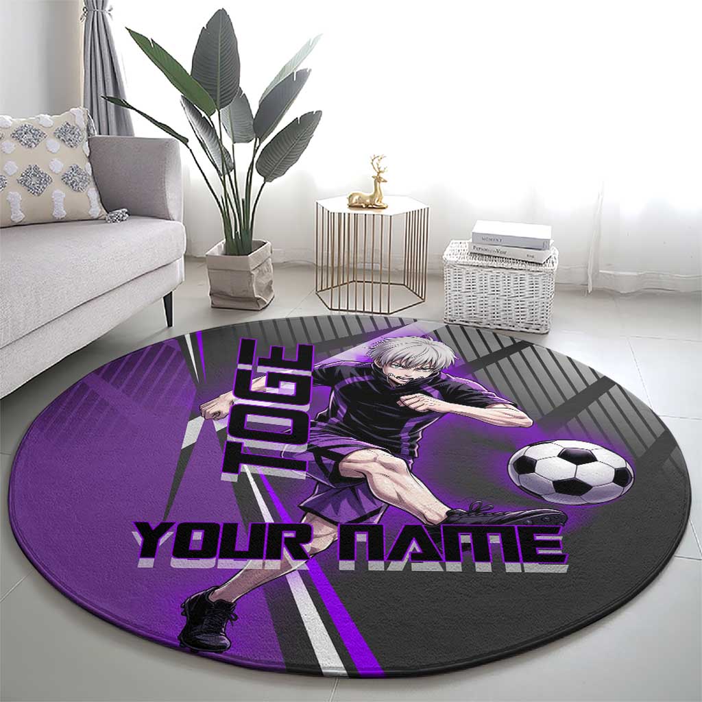Personalized Toge Inumaki Jujutsu Kaisen Round Carpet with Purple Gradient and Action Kick Design