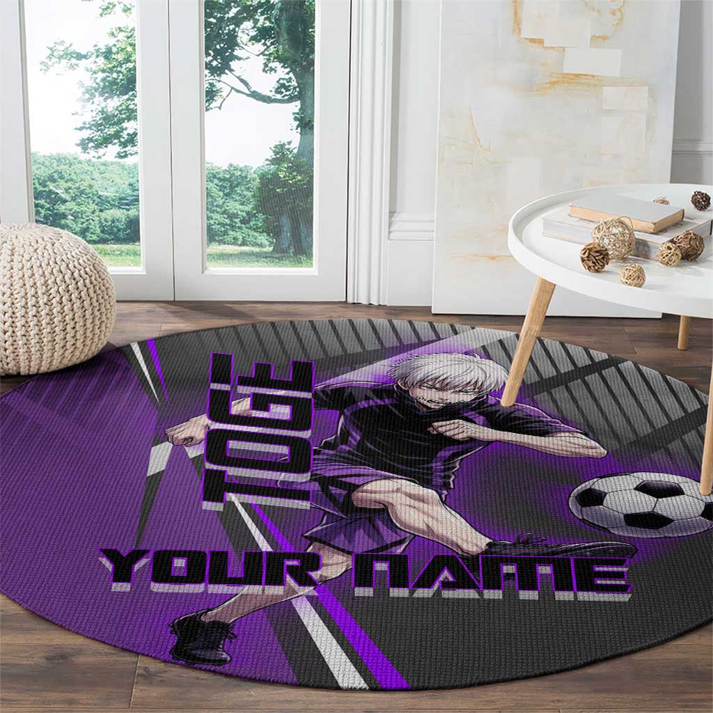 Personalized Toge Inumaki Jujutsu Kaisen Round Carpet with Purple Gradient and Action Kick Design