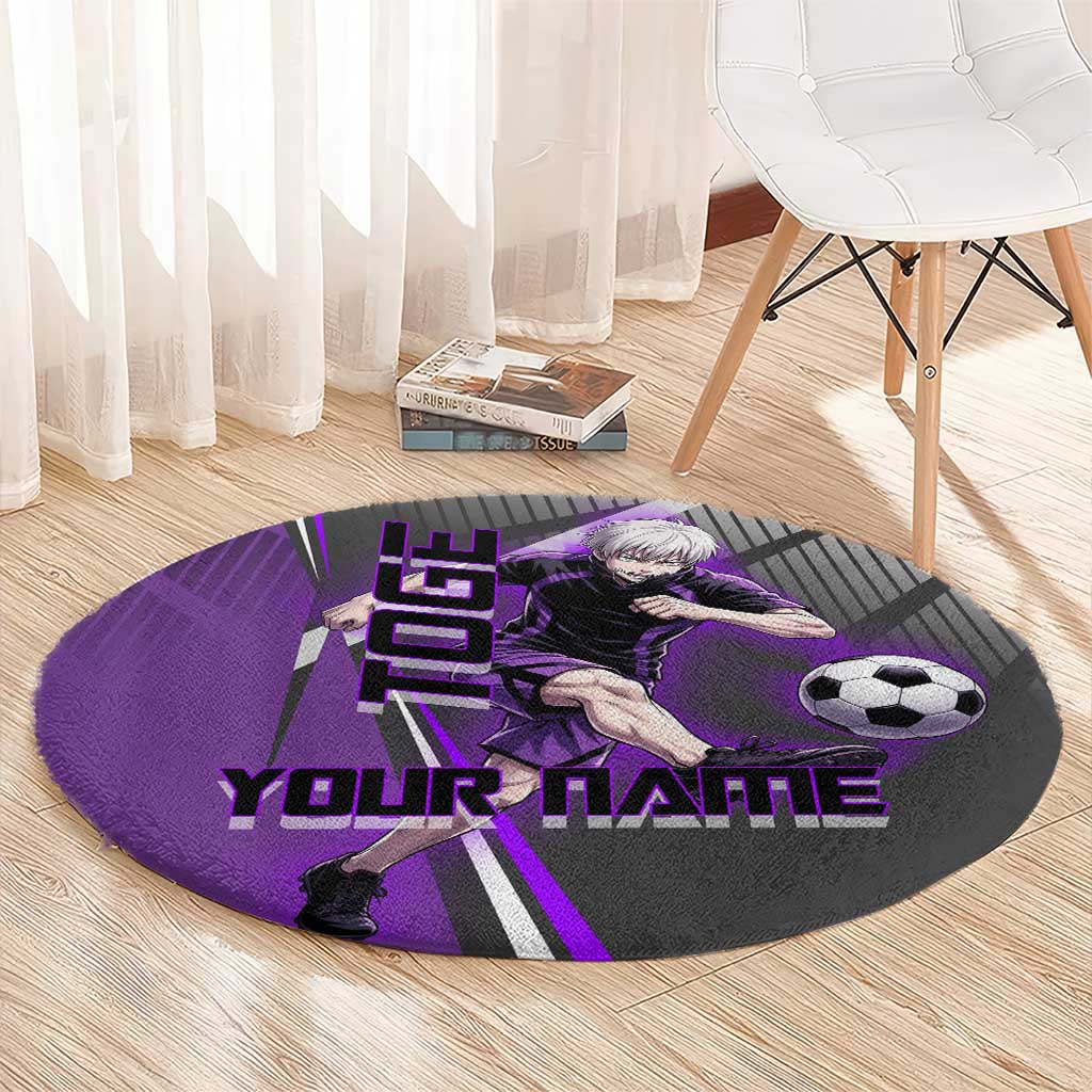 Personalized Toge Inumaki Jujutsu Kaisen Round Carpet with Purple Gradient and Action Kick Design