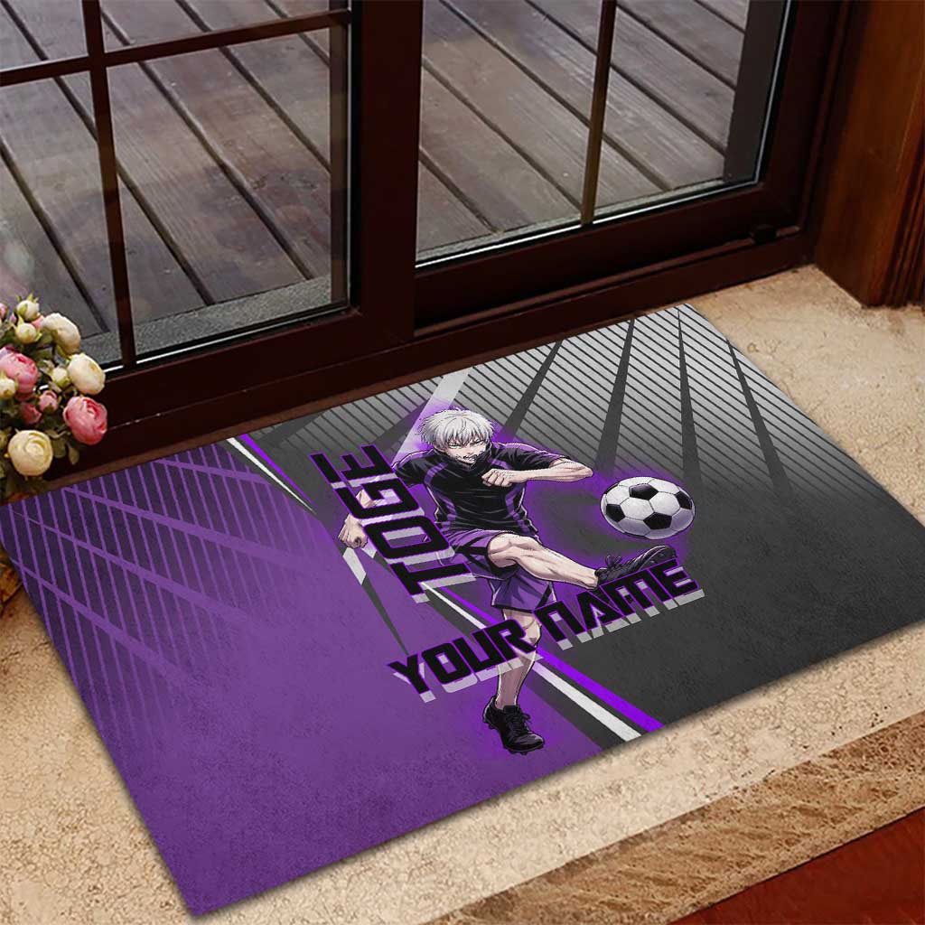 Personalized Toge Inumaki Jujutsu Kaisen Rubber Doormat with Purple Gradient and Action Kick Design