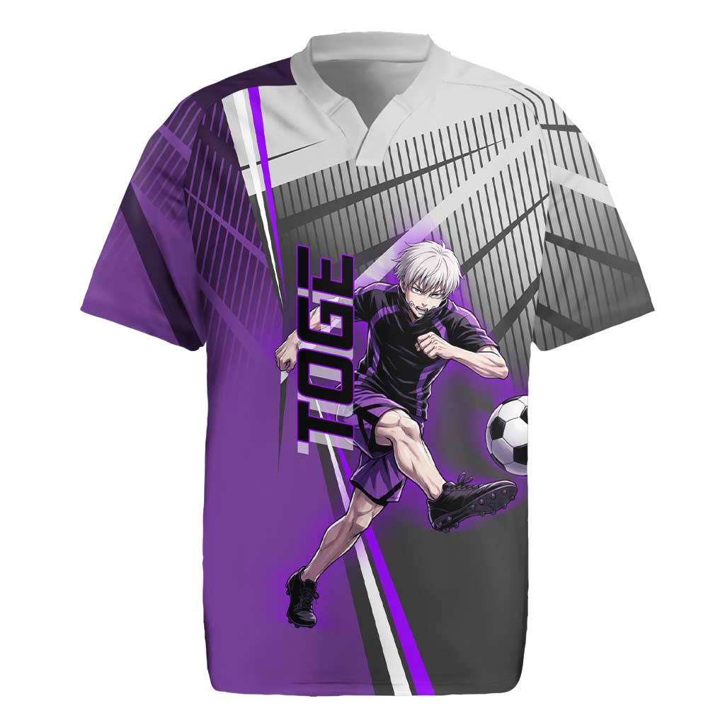 Personalized Toge Inumaki Jujutsu Kaisen Rugby Jersey with Purple Gradient and Action Kick Design