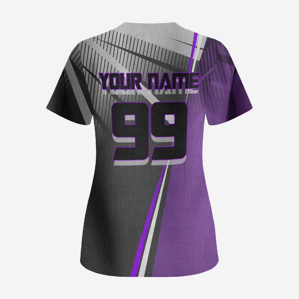 Personalized Toge Inumaki Jujutsu Kaisen Scrub Top with Purple Gradient and Action Kick Design