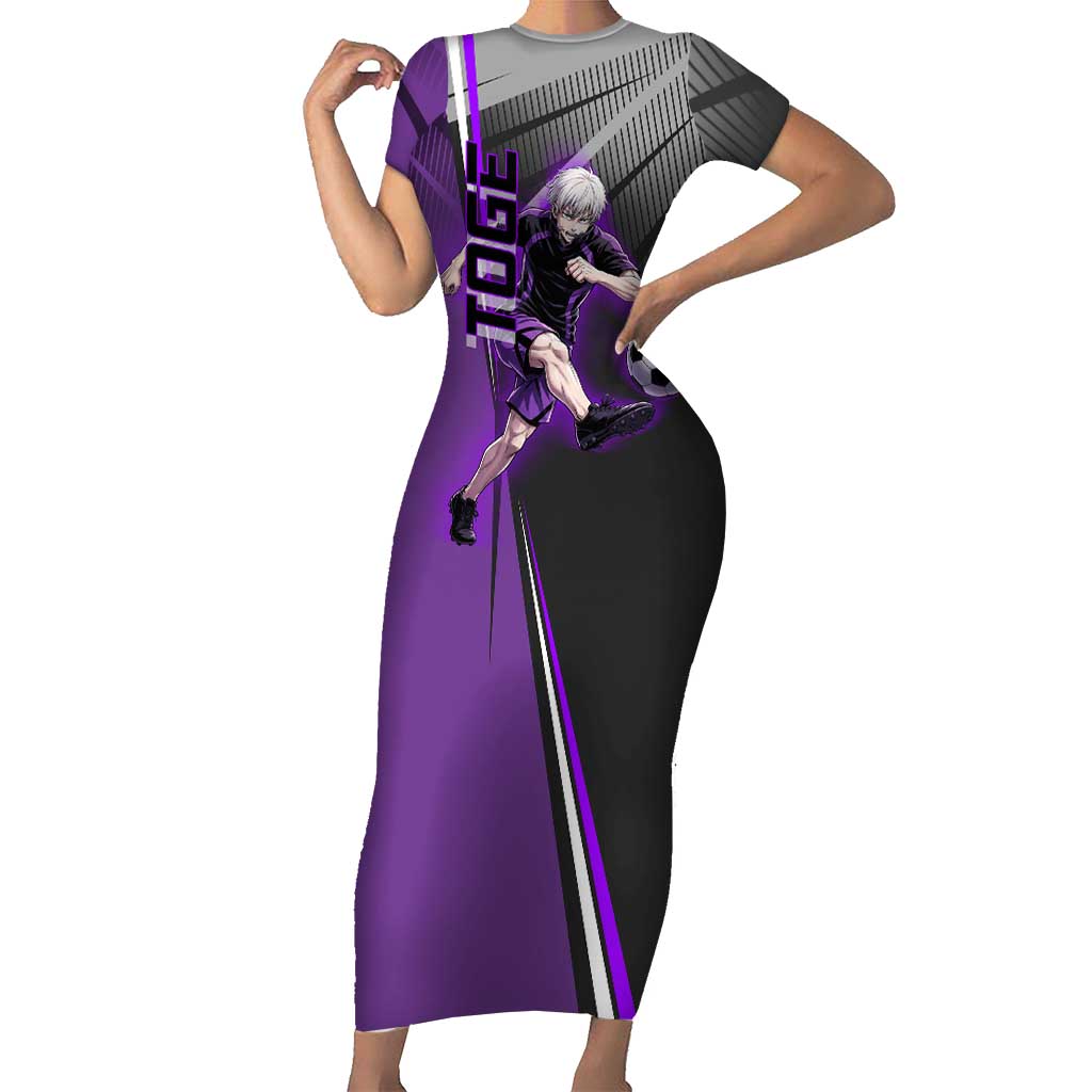 Personalized Toge Inumaki Jujutsu Kaisen Short Sleeve Bodycon Dress with Purple Gradient and Action Kick Design