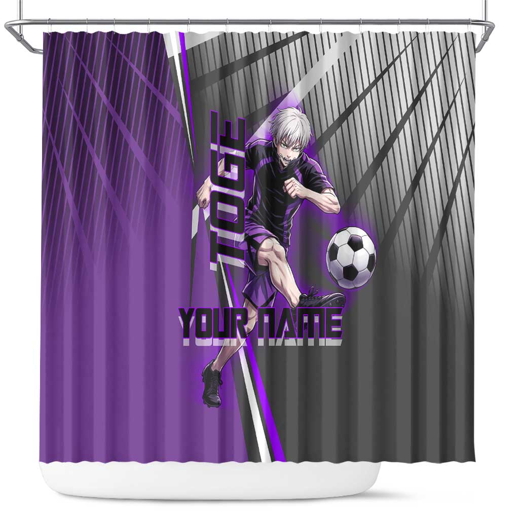 Personalized Toge Inumaki Jujutsu Kaisen Shower Curtain with Purple Gradient and Action Kick Design