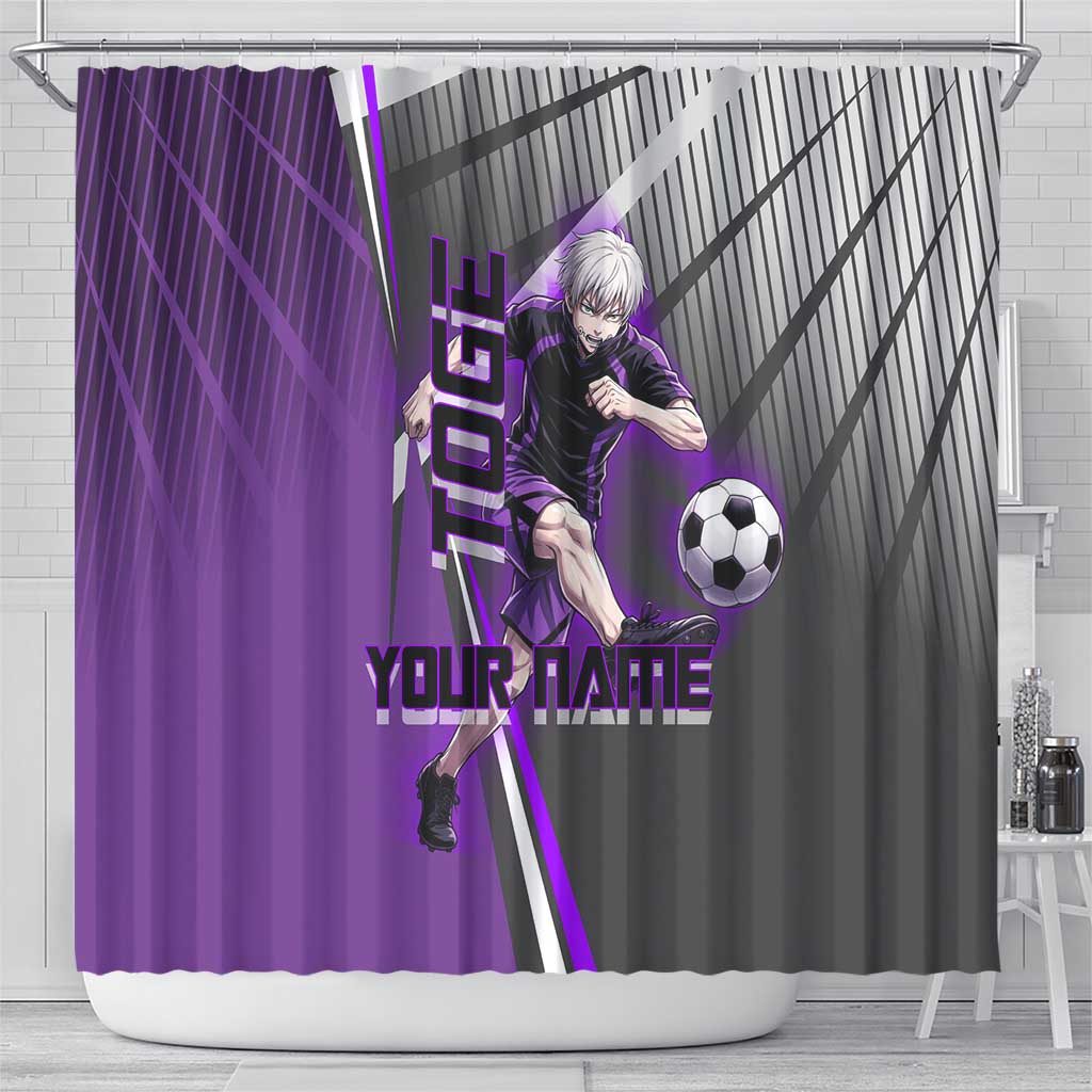 Personalized Toge Inumaki Jujutsu Kaisen Shower Curtain with Purple Gradient and Action Kick Design