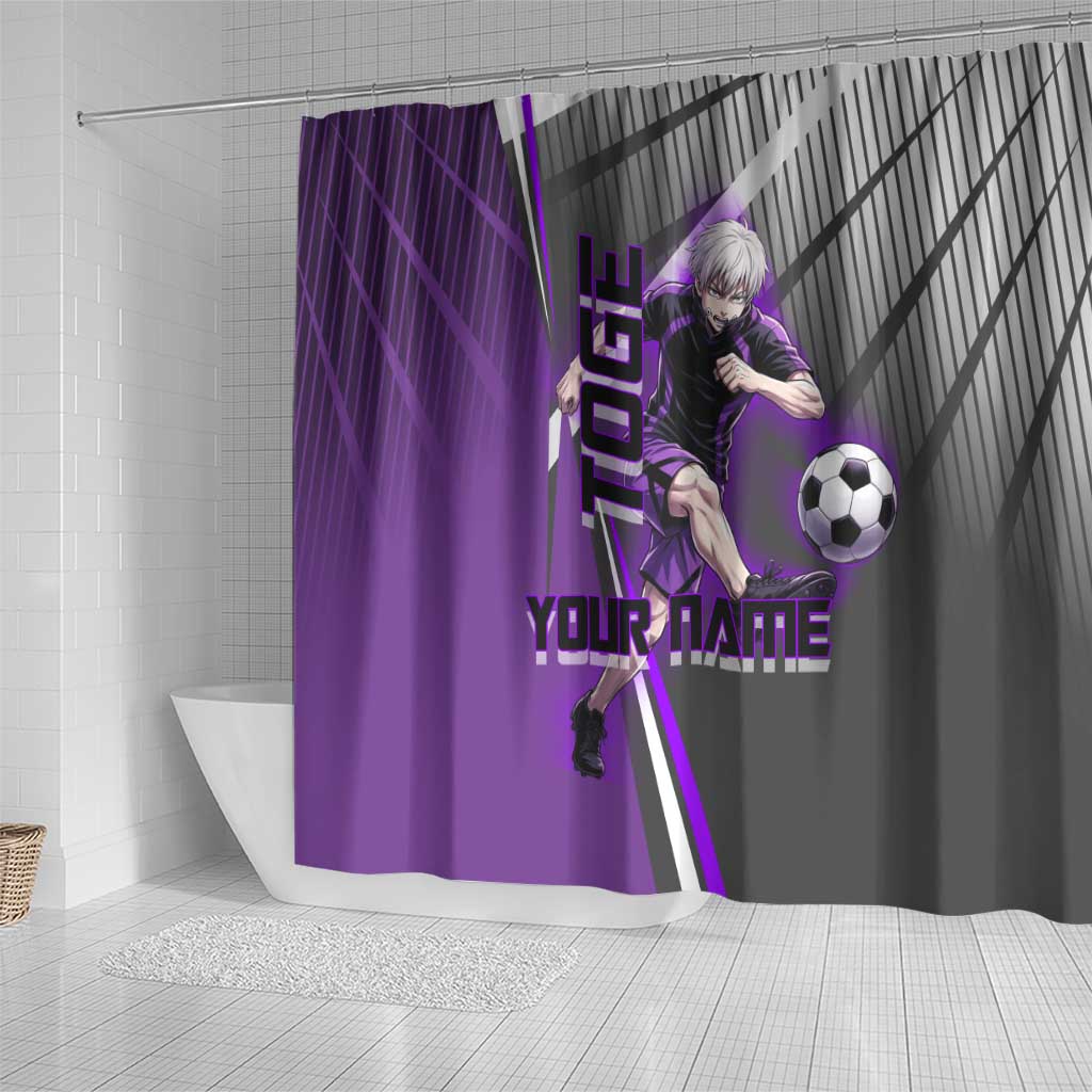 Personalized Toge Inumaki Jujutsu Kaisen Shower Curtain with Purple Gradient and Action Kick Design
