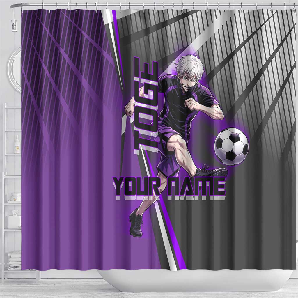Personalized Toge Inumaki Jujutsu Kaisen Shower Curtain with Purple Gradient and Action Kick Design