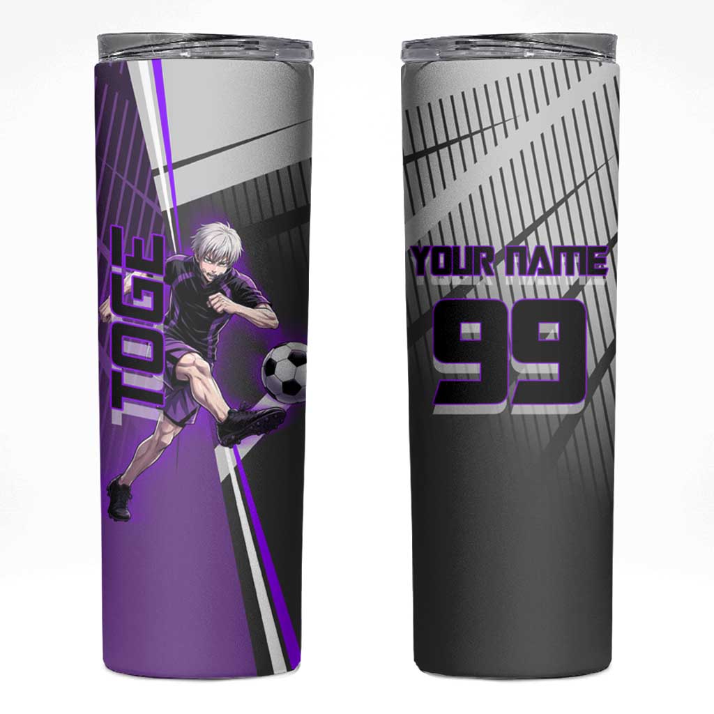 Personalized Toge Inumaki Jujutsu Kaisen Skinny Tumbler with Purple Gradient and Action Kick Design