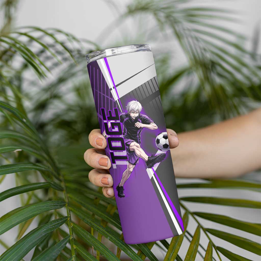 Personalized Toge Inumaki Jujutsu Kaisen Skinny Tumbler with Purple Gradient and Action Kick Design