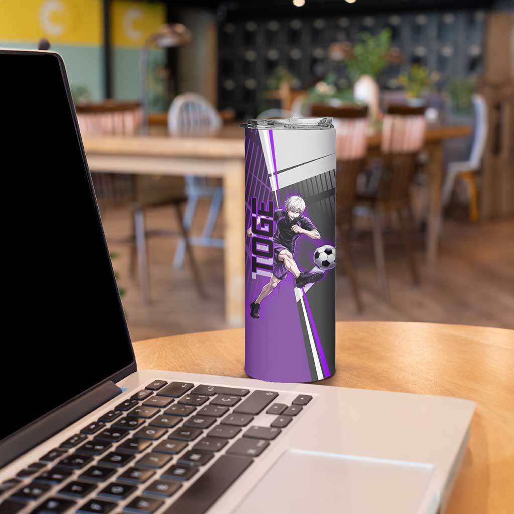 Personalized Toge Inumaki Jujutsu Kaisen Skinny Tumbler with Purple Gradient and Action Kick Design