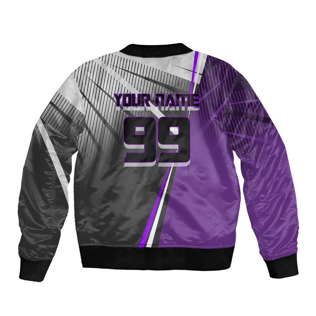 Personalized Toge Inumaki Jujutsu Kaisen Sleeve Zip Bomber Jacket with Purple Gradient and Action Kick Design
