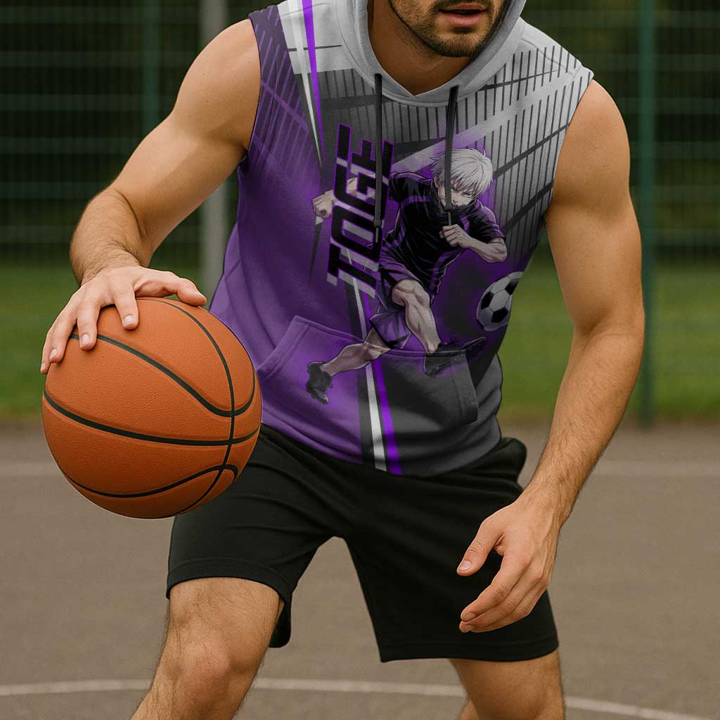 Personalized Toge Inumaki Jujutsu Kaisen Sleeveless Hoodie with Purple Gradient and Action Kick Design