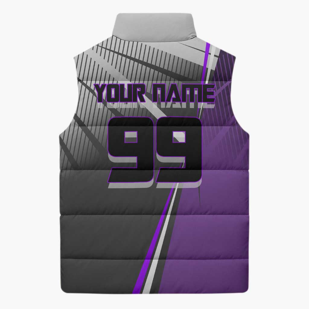 Personalized Toge Inumaki Jujutsu Kaisen Sleeveless Puffer Jacket with Purple Gradient and Action Kick Design