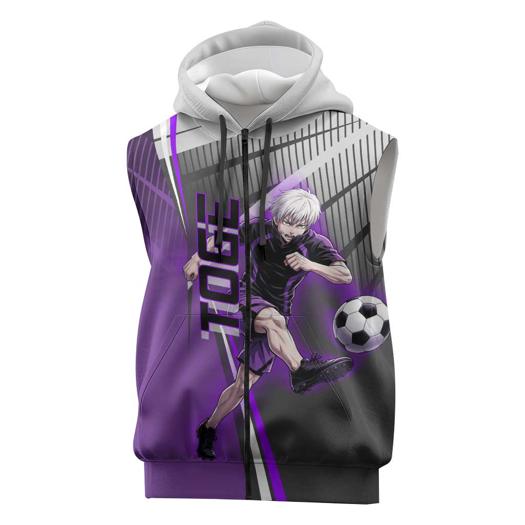 Personalized Toge Inumaki Jujutsu Kaisen Sleeveless Zip Hoodie with Purple Gradient and Action Kick Design