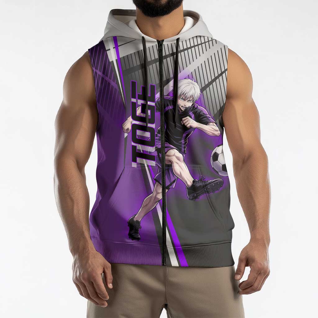 Personalized Toge Inumaki Jujutsu Kaisen Sleeveless Zip Hoodie with Purple Gradient and Action Kick Design