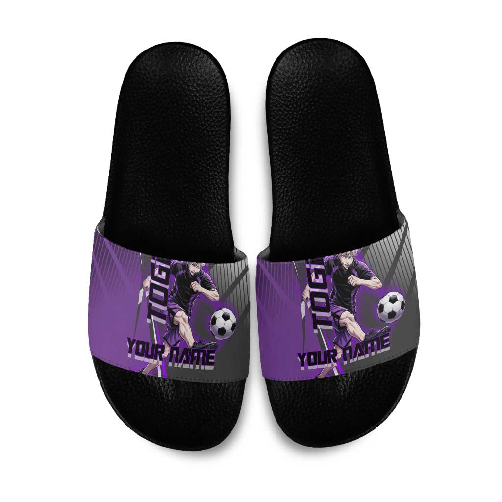 Personalized Toge Inumaki Jujutsu Kaisen Slide Sandals with Purple Gradient and Action Kick Design