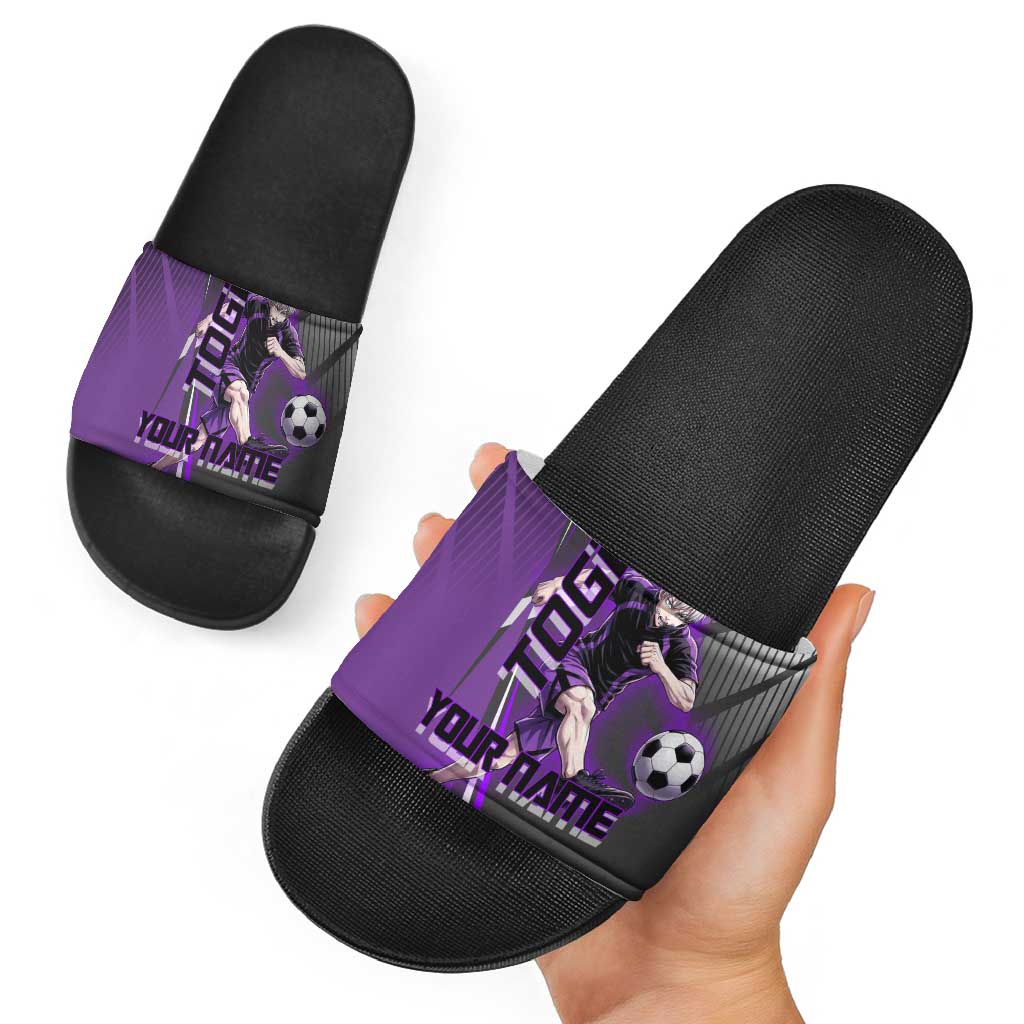 Personalized Toge Inumaki Jujutsu Kaisen Slide Sandals with Purple Gradient and Action Kick Design