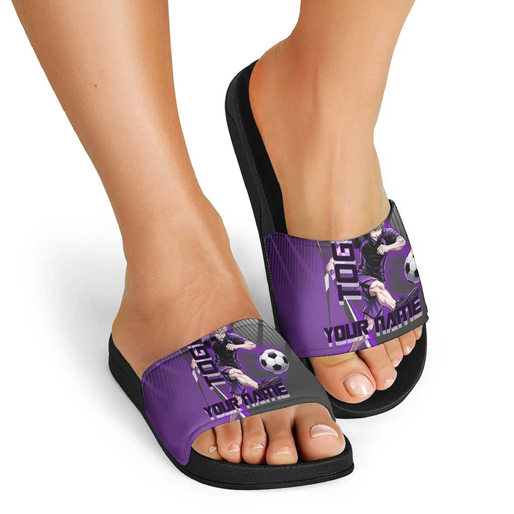 Personalized Toge Inumaki Jujutsu Kaisen Slide Sandals with Purple Gradient and Action Kick Design