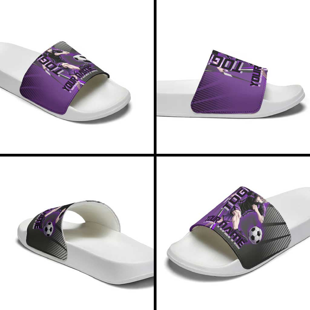 Personalized Toge Inumaki Jujutsu Kaisen Slide Sandals with Purple Gradient and Action Kick Design