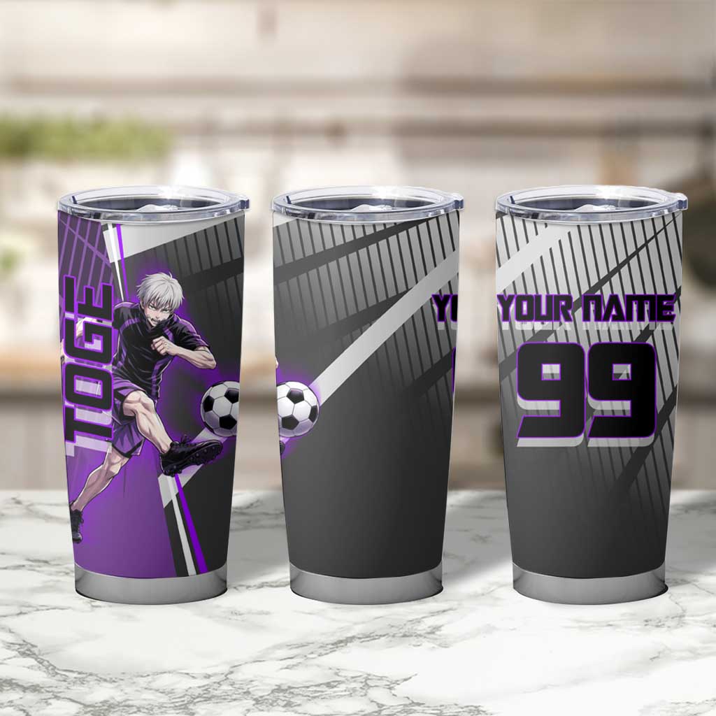 Personalized Toge Inumaki Jujutsu Kaisen Tumbler Cup with Purple Gradient and Action Kick Design
