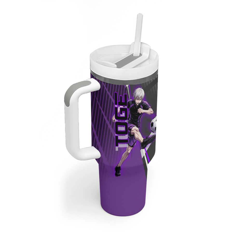 Personalized Toge Inumaki Jujutsu Kaisen Tumbler With Handle with Purple Gradient and Action Kick Design