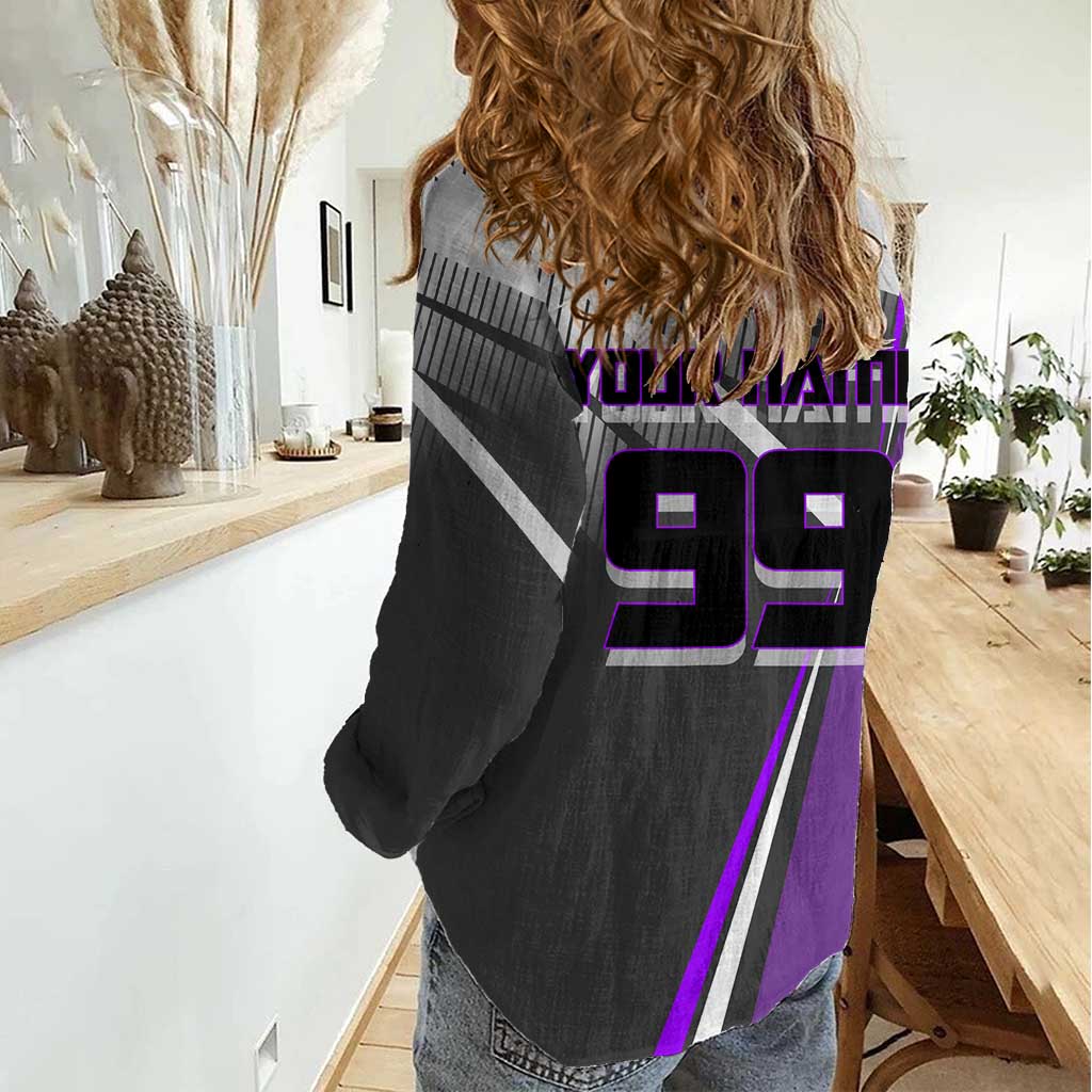Personalized Toge Inumaki Jujutsu Kaisen Women Casual Shirt with Purple Gradient and Action Kick Design