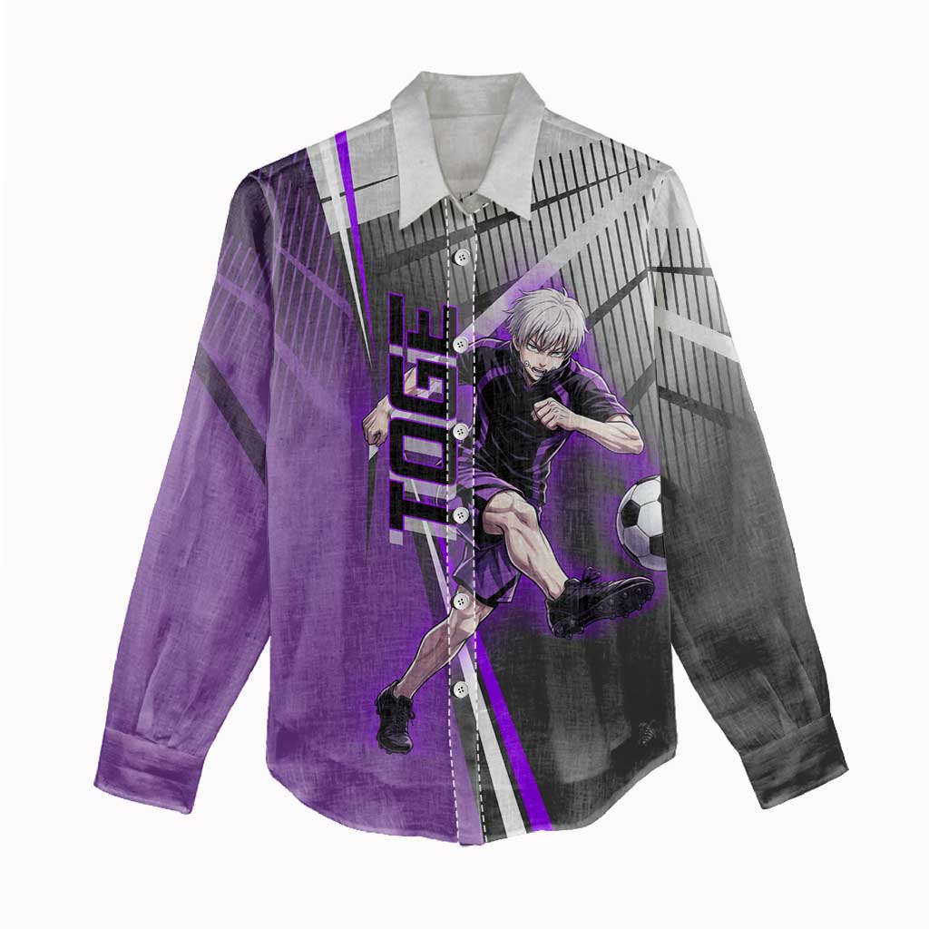 Personalized Toge Inumaki Jujutsu Kaisen Women Casual Shirt with Purple Gradient and Action Kick Design