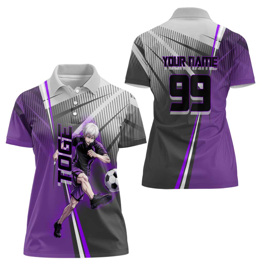 Personalized Toge Inumaki Jujutsu Kaisen Women Polo Shirt with Purple Gradient and Action Kick Design