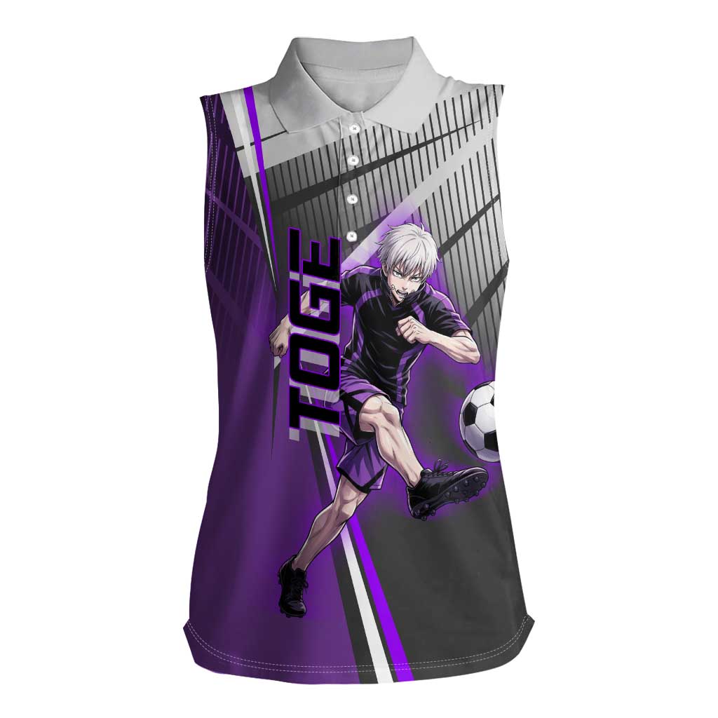 Personalized Toge Inumaki Jujutsu Kaisen Women Sleeveless Polo Shirt with Purple Gradient and Action Kick Design