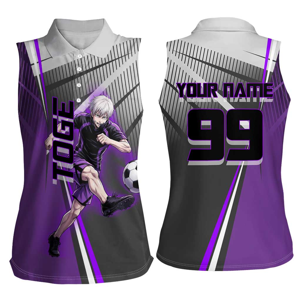 Personalized Toge Inumaki Jujutsu Kaisen Women Sleeveless Polo Shirt with Purple Gradient and Action Kick Design