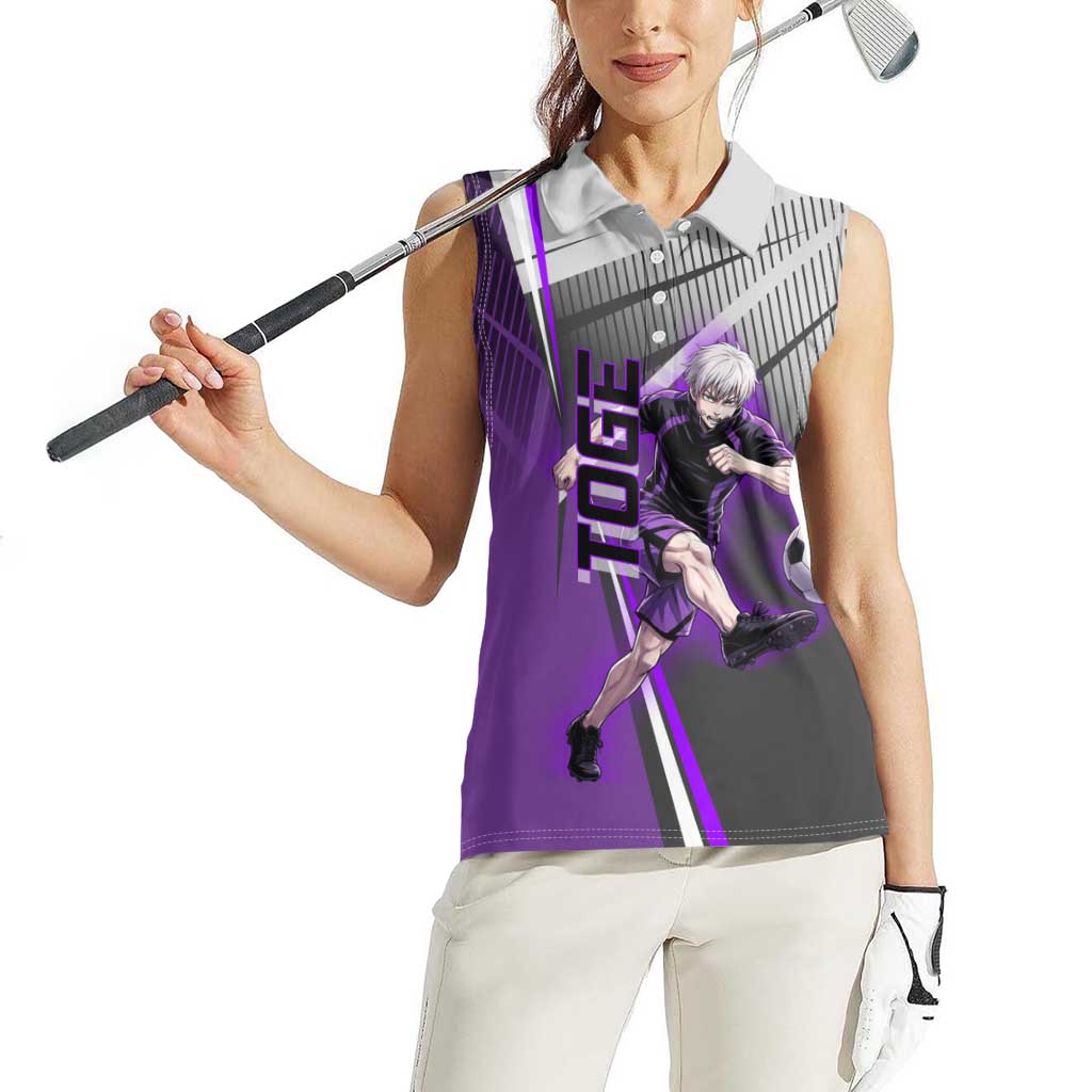 Personalized Toge Inumaki Jujutsu Kaisen Women Sleeveless Polo Shirt with Purple Gradient and Action Kick Design