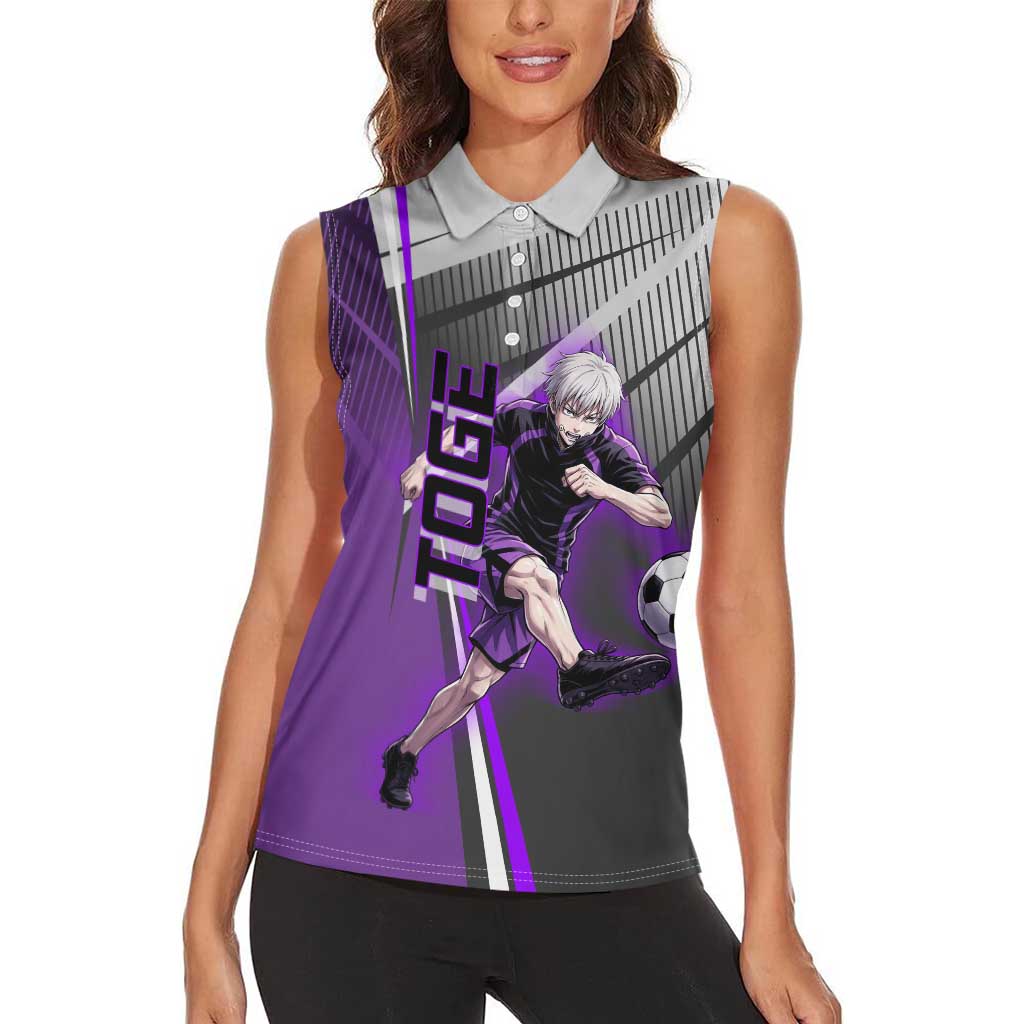 Personalized Toge Inumaki Jujutsu Kaisen Women Sleeveless Polo Shirt with Purple Gradient and Action Kick Design