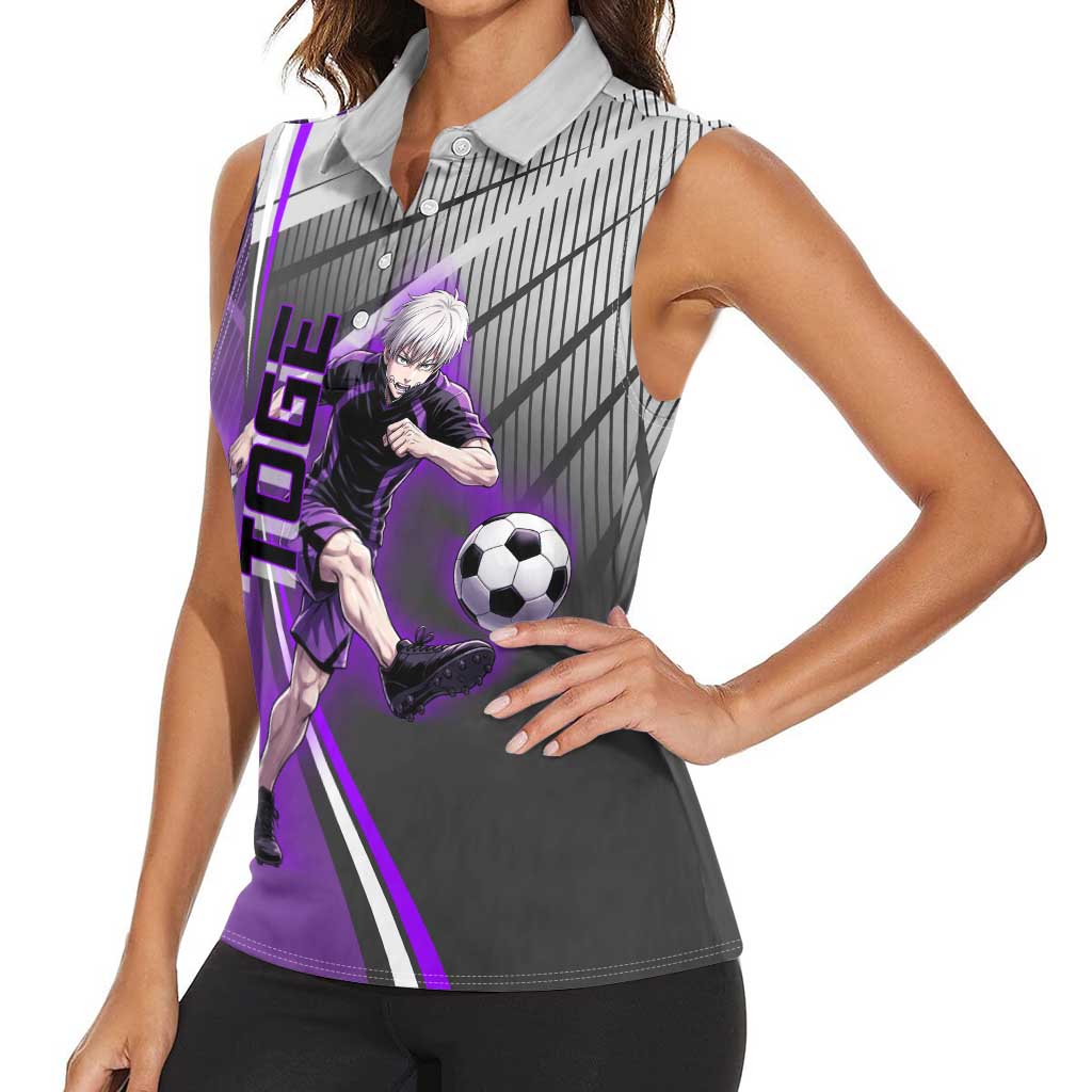 Personalized Toge Inumaki Jujutsu Kaisen Women Sleeveless Polo Shirt with Purple Gradient and Action Kick Design