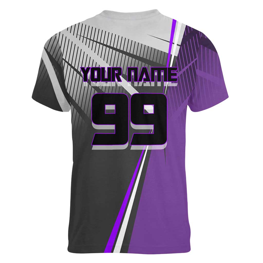 Personalized Toge Inumaki Jujutsu Kaisen Women V-Neck T-Shirt with Purple Gradient and Action Kick Design
