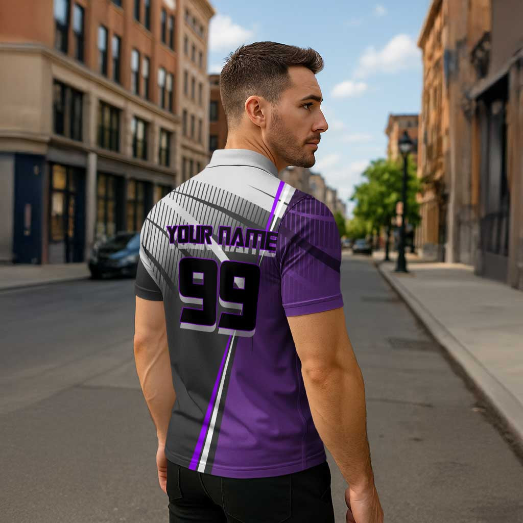 Personalized Toge Inumaki Jujutsu Kaisen Zipper Polo Shirt with Purple Gradient and Action Kick Design