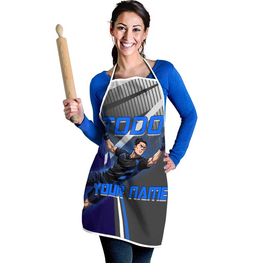 Personalized Aoi Todo Jujutsu Kaisen Apron with Blue Gradient and Goalkeeper Action Design