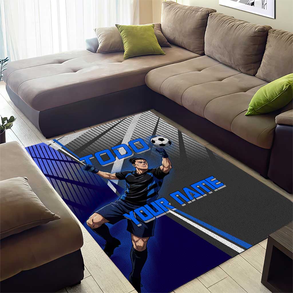 Personalized Aoi Todo Jujutsu Kaisen Area Rug with Blue Gradient and Goalkeeper Action Design