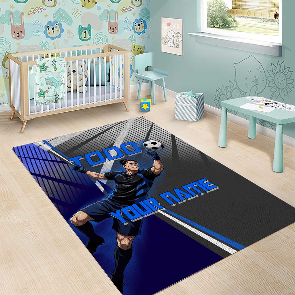 Personalized Aoi Todo Jujutsu Kaisen Area Rug with Blue Gradient and Goalkeeper Action Design