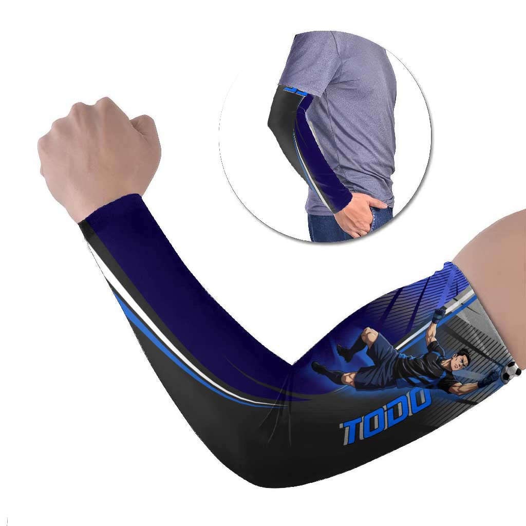 Personalized Aoi Todo Jujutsu Kaisen Arm Sleeves with Blue Gradient and Goalkeeper Action Design