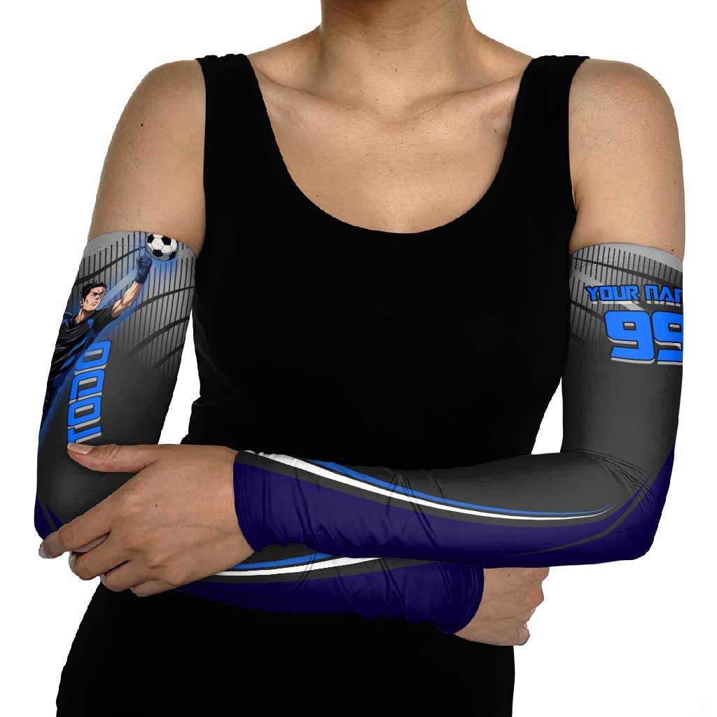 Personalized Aoi Todo Jujutsu Kaisen Arm Sleeves with Blue Gradient and Goalkeeper Action Design