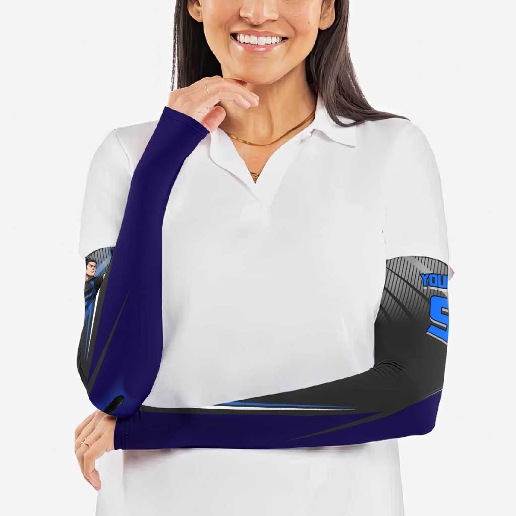 Personalized Aoi Todo Jujutsu Kaisen Arm Sleeves with Blue Gradient and Goalkeeper Action Design
