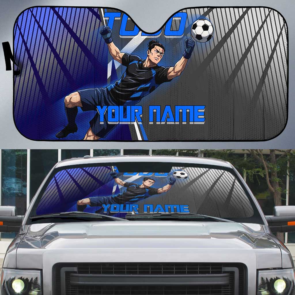 Personalized Aoi Todo Jujutsu Kaisen Auto Sun Shade with Blue Gradient and Goalkeeper Action Design